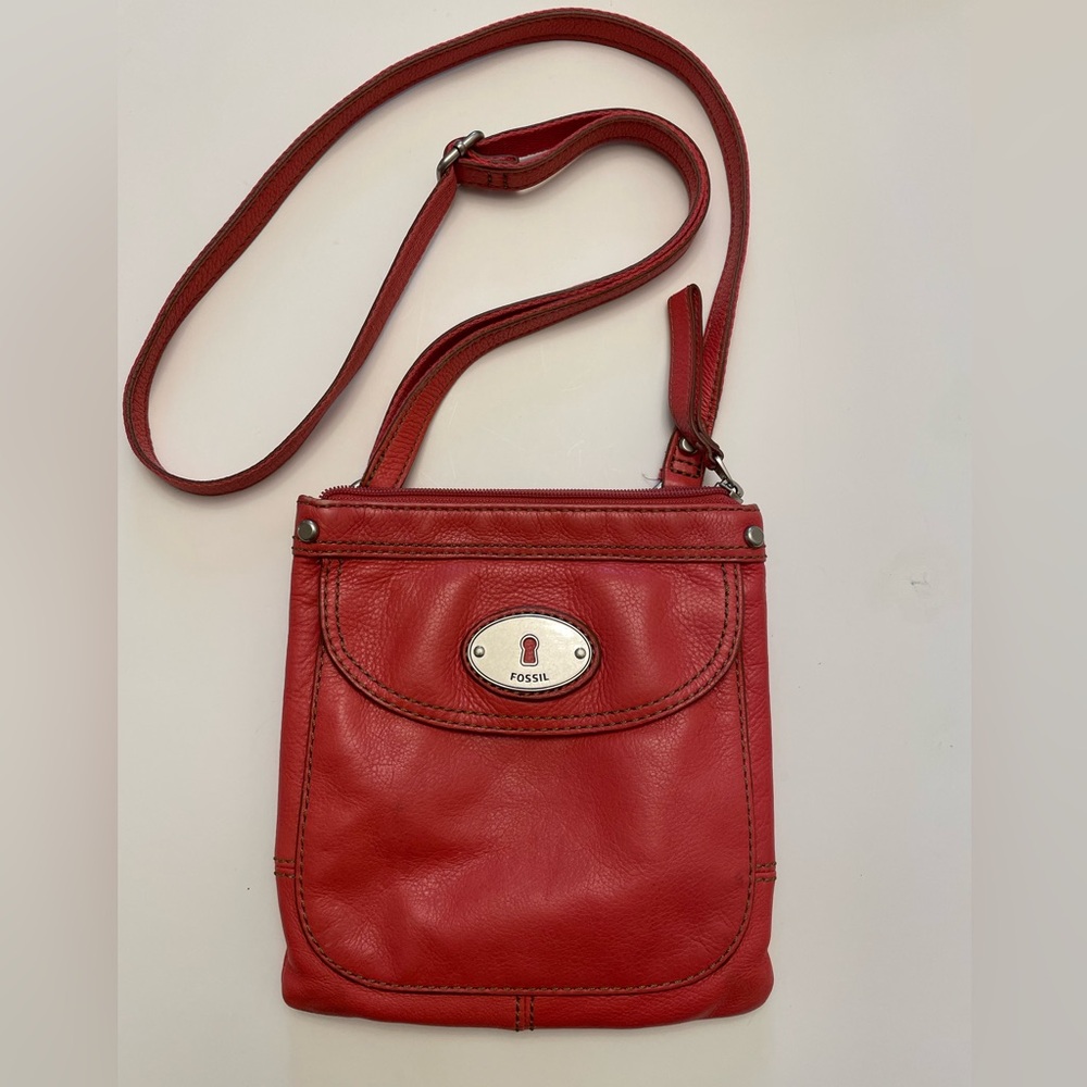 Fossil Leather Crossbody Bag with Large Front Pocket